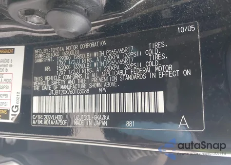 2006 Lexus Gx 470 z USA, uszkodzony, nr VIN JTJBT20X760103088